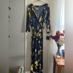 Mlle Gabrielle Yellow and Navy Floral Long Sleeve Dress